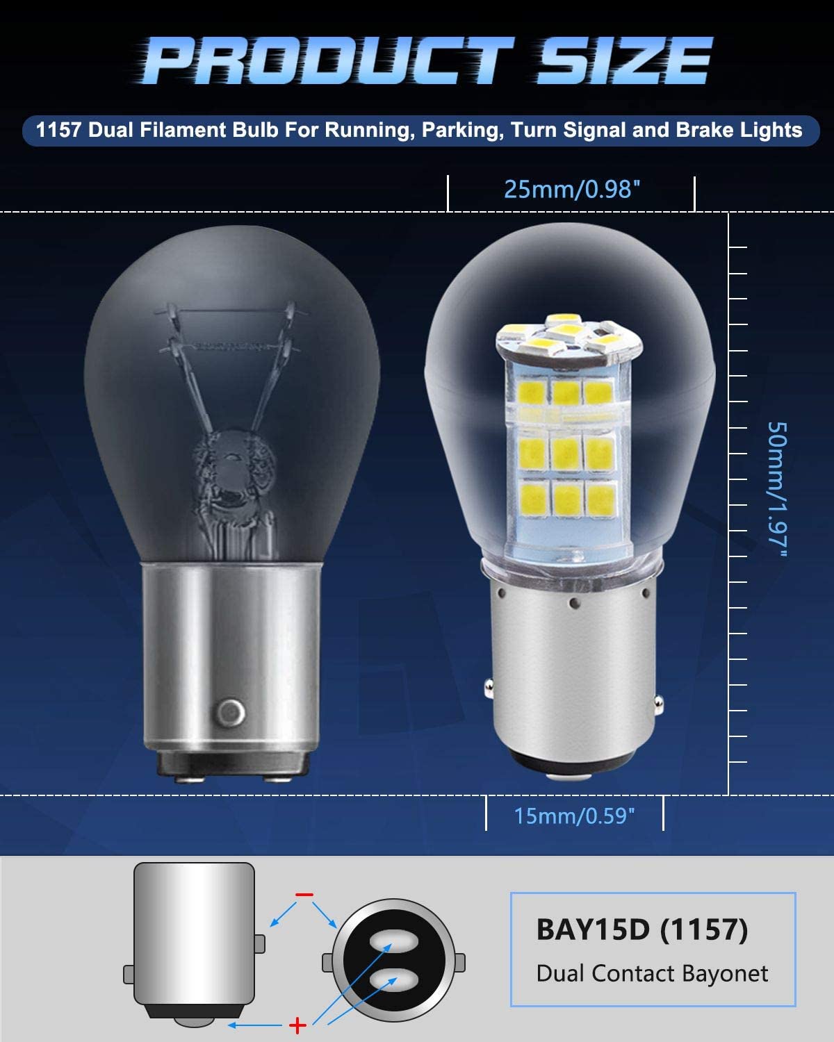 Lot de 2 ampoules LED 10-24V DC extrêmement brillantes 1157 2057 2357 7528 BAY15D 33SMD de remplacement pour lampe halogène Feux de recul Feux de freinage arrière Marqueur latéral Intérieur RV Camper Light