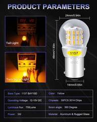 Paquete de 2 bombillas LED de 12-15 V CC de color amarillo extremadamente brillante / ámbar 1157 2057 2357 7528 BAY15D P21 / 5W 39SMD de repuesto para lámpara halógena, luces intermitentes intermitentes, luz de estacionamiento