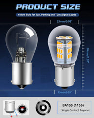 Paquet de 2 1156 BA15S 1141 1003 7506 1073 Lumière LED ambre/jaune extrêmement lumineuse 9-30V-DC, 2835 33 ampoules de rechange SMD pour clignotants clignotants