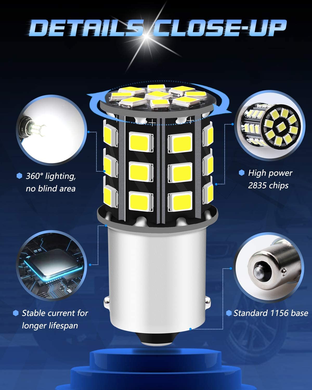 Paquete de 2 1156 BA15S 1141 1073 7506 1003 Bombillas de luz de marcha atrás de coche - 12V-24V Blanco extremadamente brillante 950 lúmenes 2835 33 Bombilla de luz LED SMD - Reemplazo para luz de marcha atrás interior RV Camper